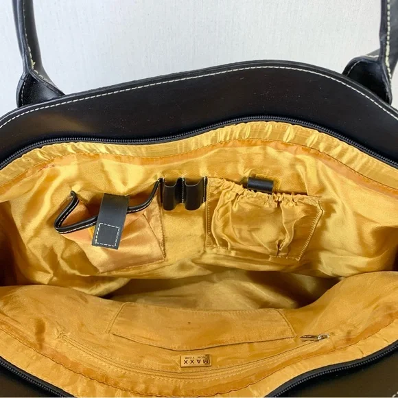 Maxx New‎ York Black Faux Leather and Geometric Print Fabric Travel/Tote Bag - Picture 13 of 13